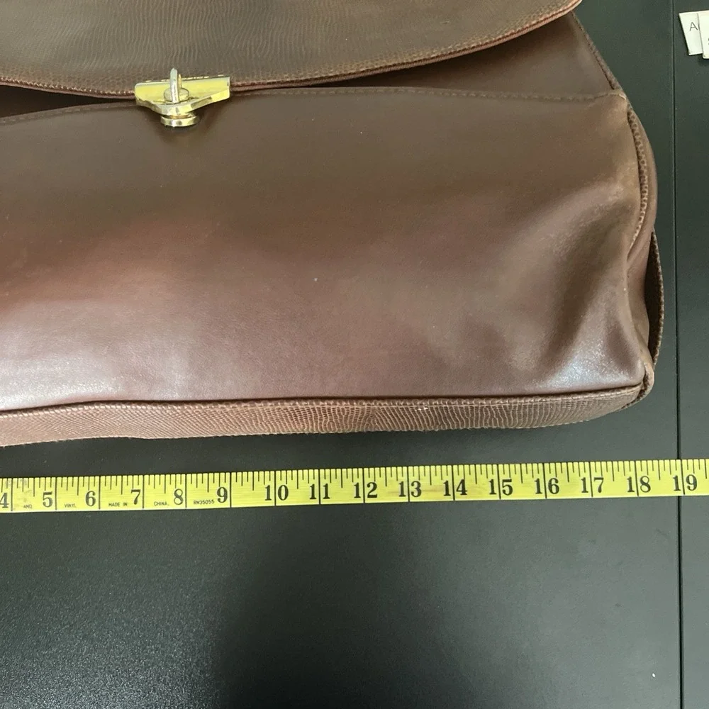 Vintage Capezio Brown Leather Bag Laptop Briefcase Snake Print Gold Tone